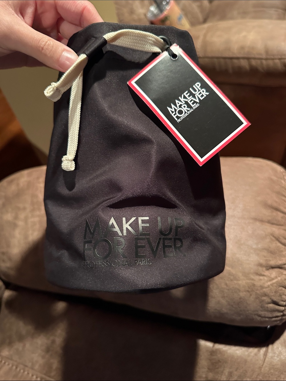 Makeup Forever Black Drawstring Cosmetic Pouch with Cream Cord